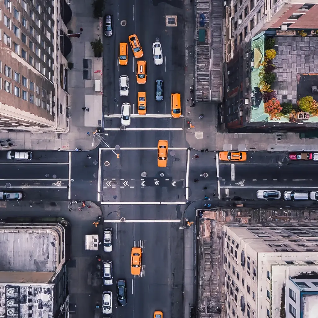 City-Urlaub in Manhattan, ansicht eines Verkehrskreuzes von oben